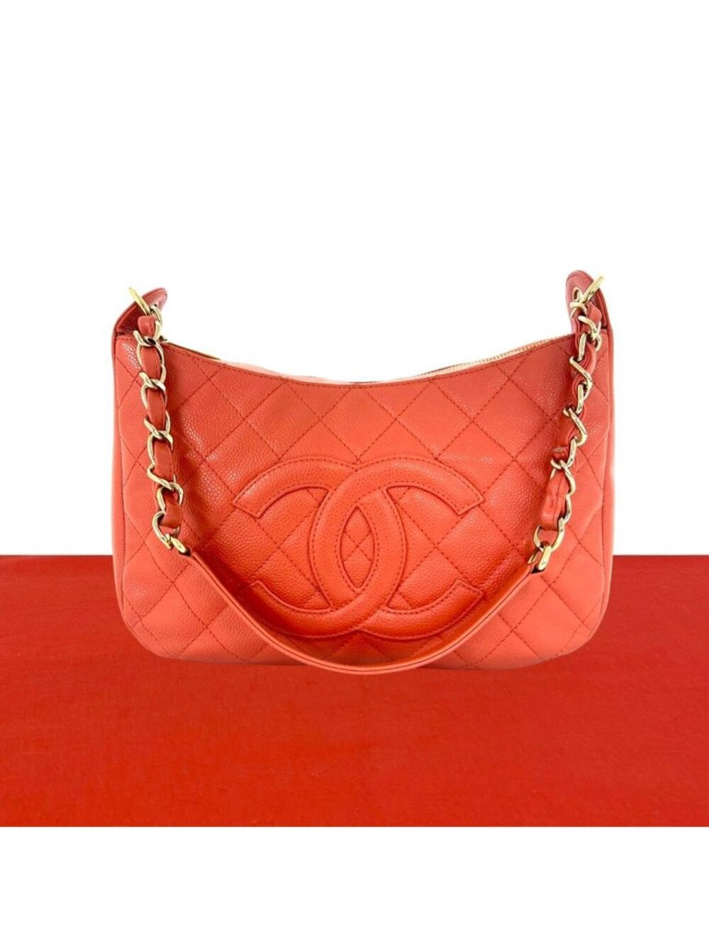 Chanel Seal Quilted CC Logo Caviar Leather Shoulder Bag Pink